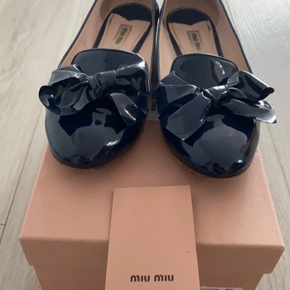 miu miu navy blue bow flats with crystal heels - Picture 1 of 4